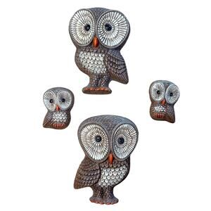 Vintage 1970s Retro Owls Family of Owls Big Eye Owl Wall Hangings Set of 4